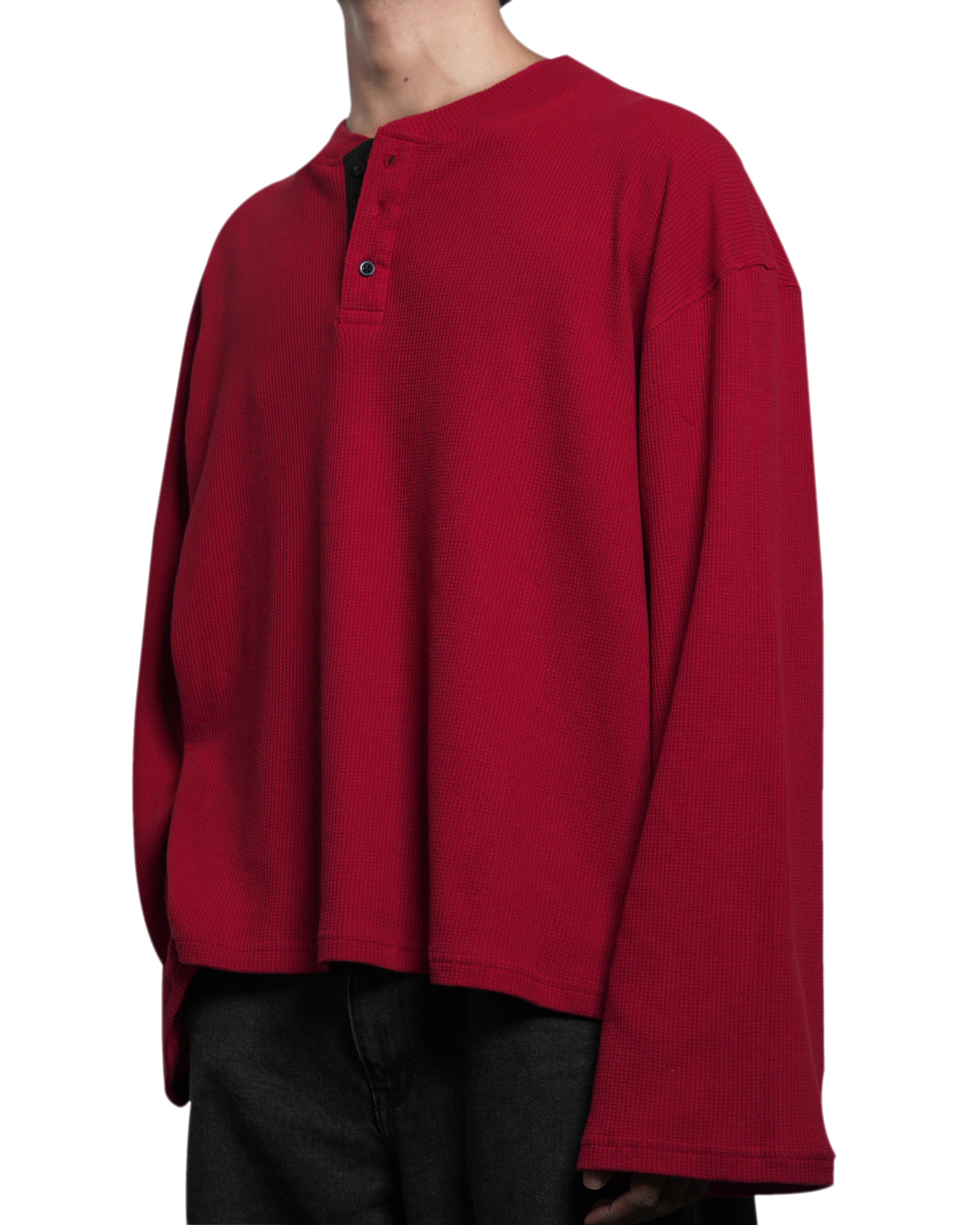 Waffle Henley Long Sleeves Red