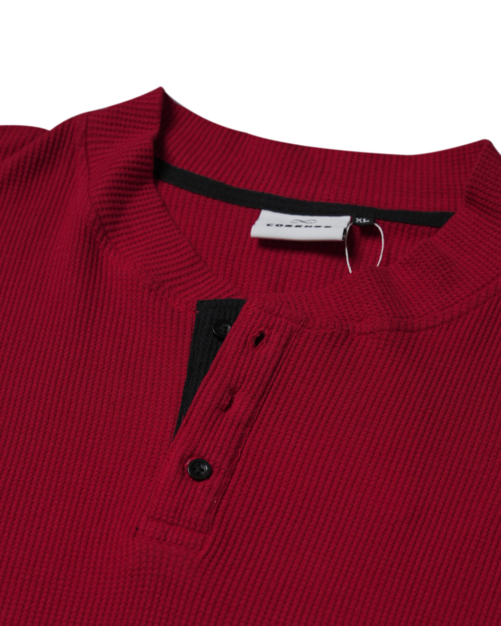 Waffle Henley Long Sleeves Red