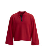 Waffle Henley Long Sleeves Red