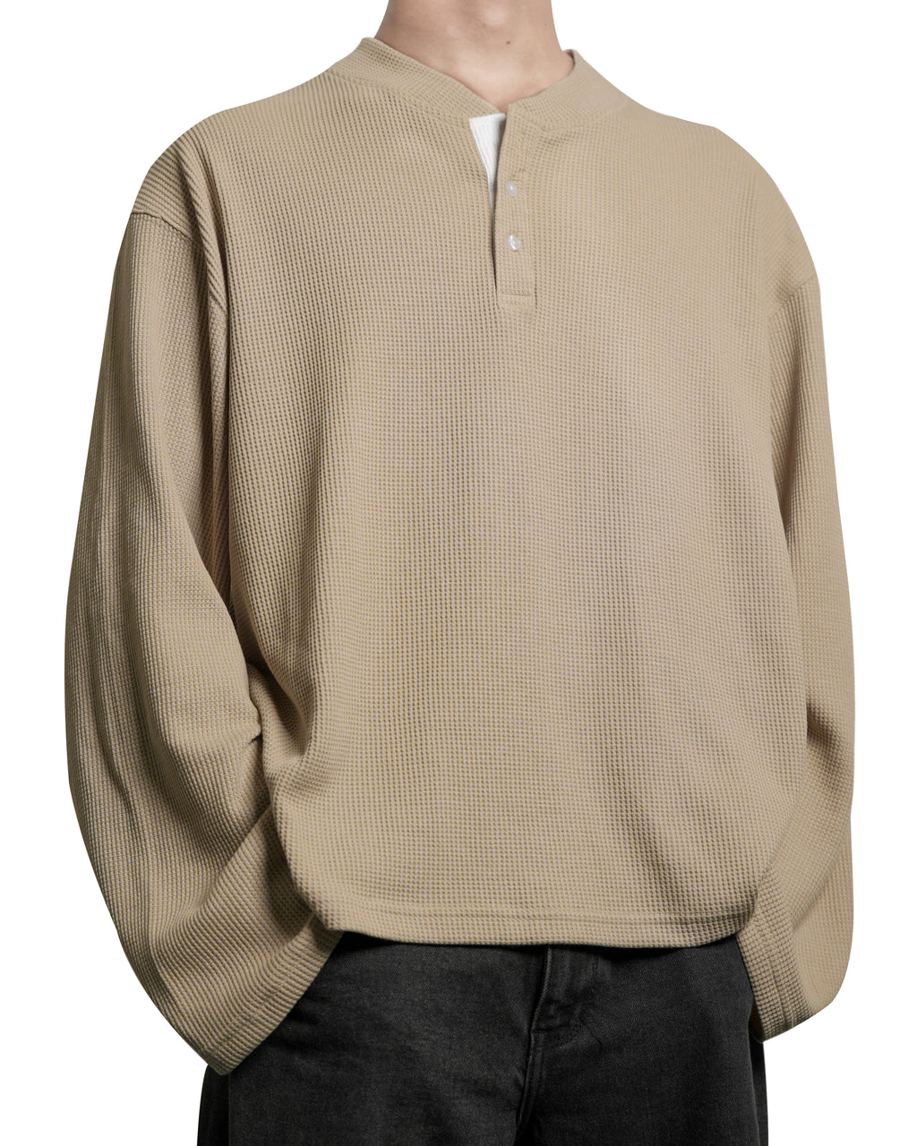 Waffle Henley Long Sleeves Beige
