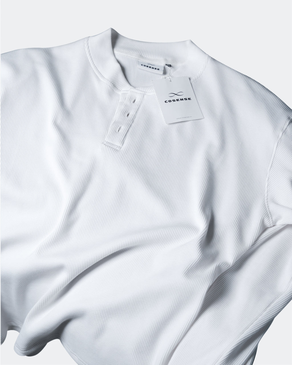 Waffle Henley Long Sleeves White