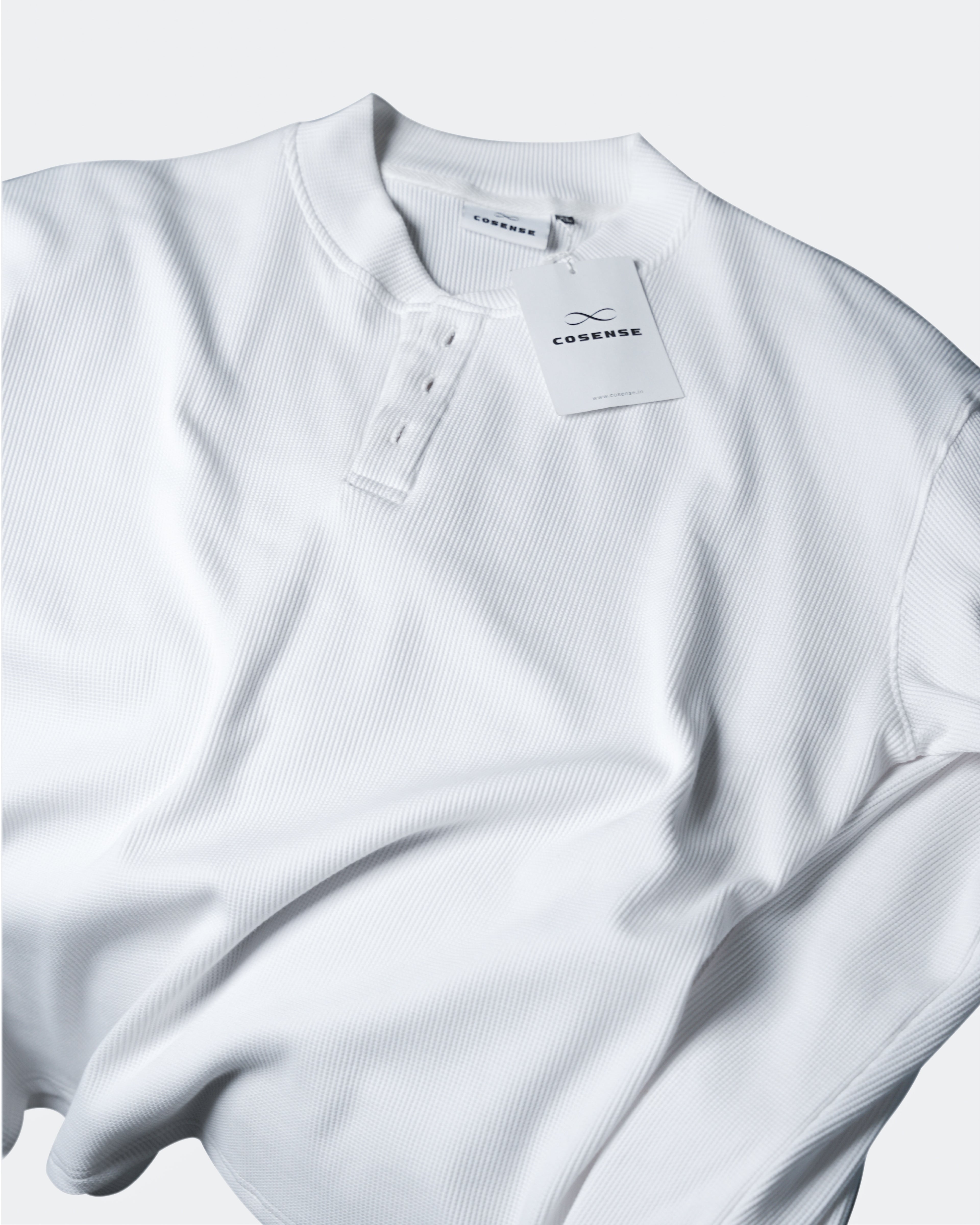 Waffle Henley Long Sleeves White