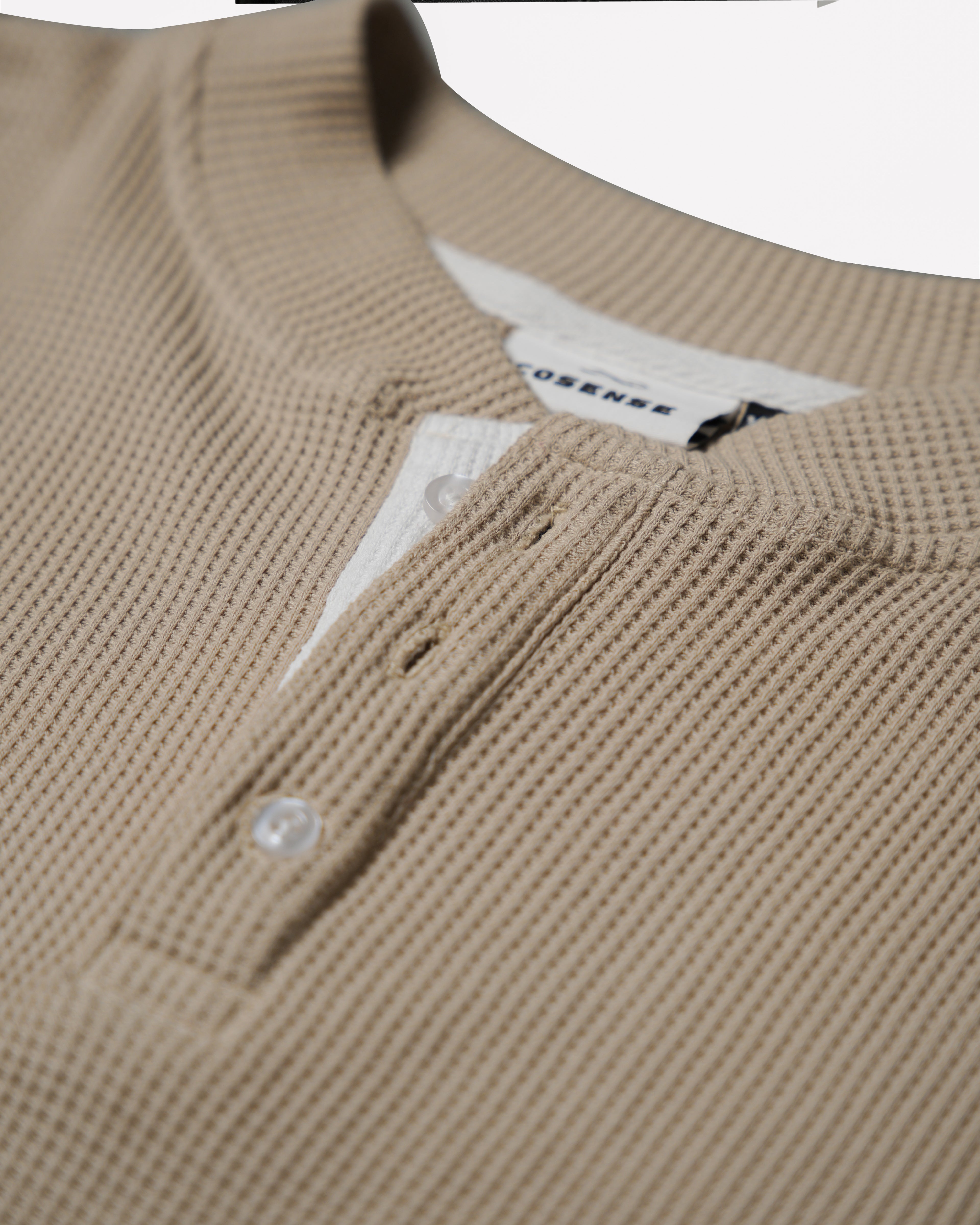 Waffle Henley Long Sleeves Beige