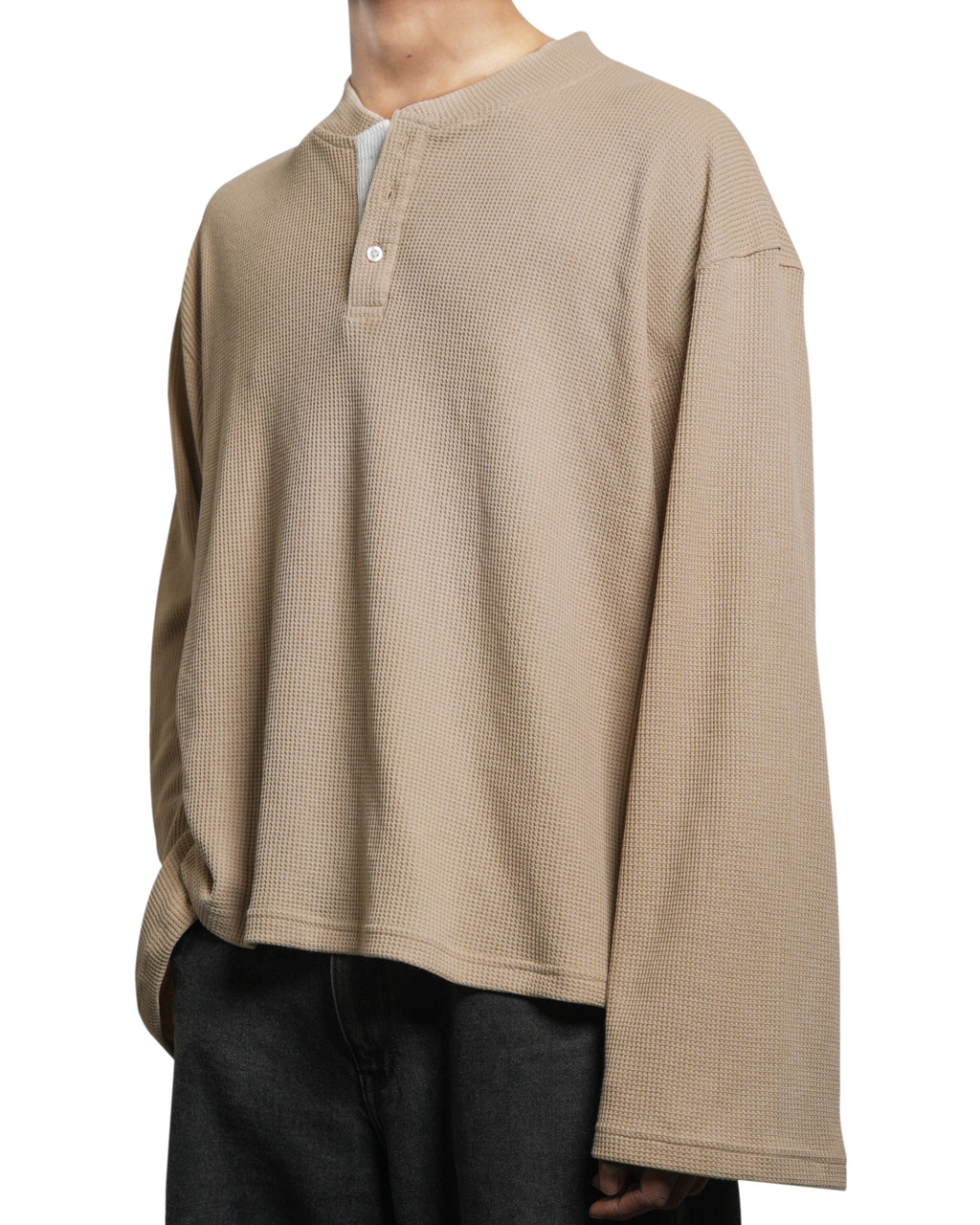 Waffle Henley Long Sleeves Beige