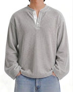 Waffle Henley Long Sleeves Grey/White Doted