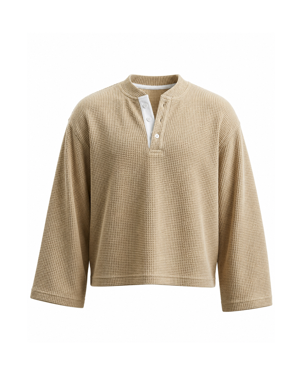 Waffle Henley Long Sleeves Beige