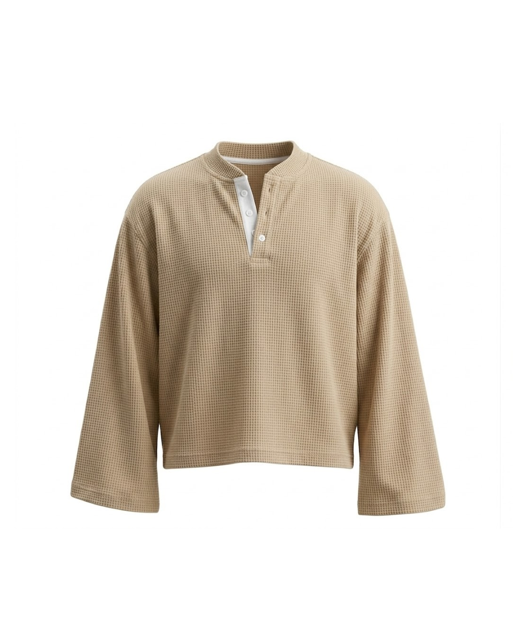 Waffle Henley Long Sleeves Beige