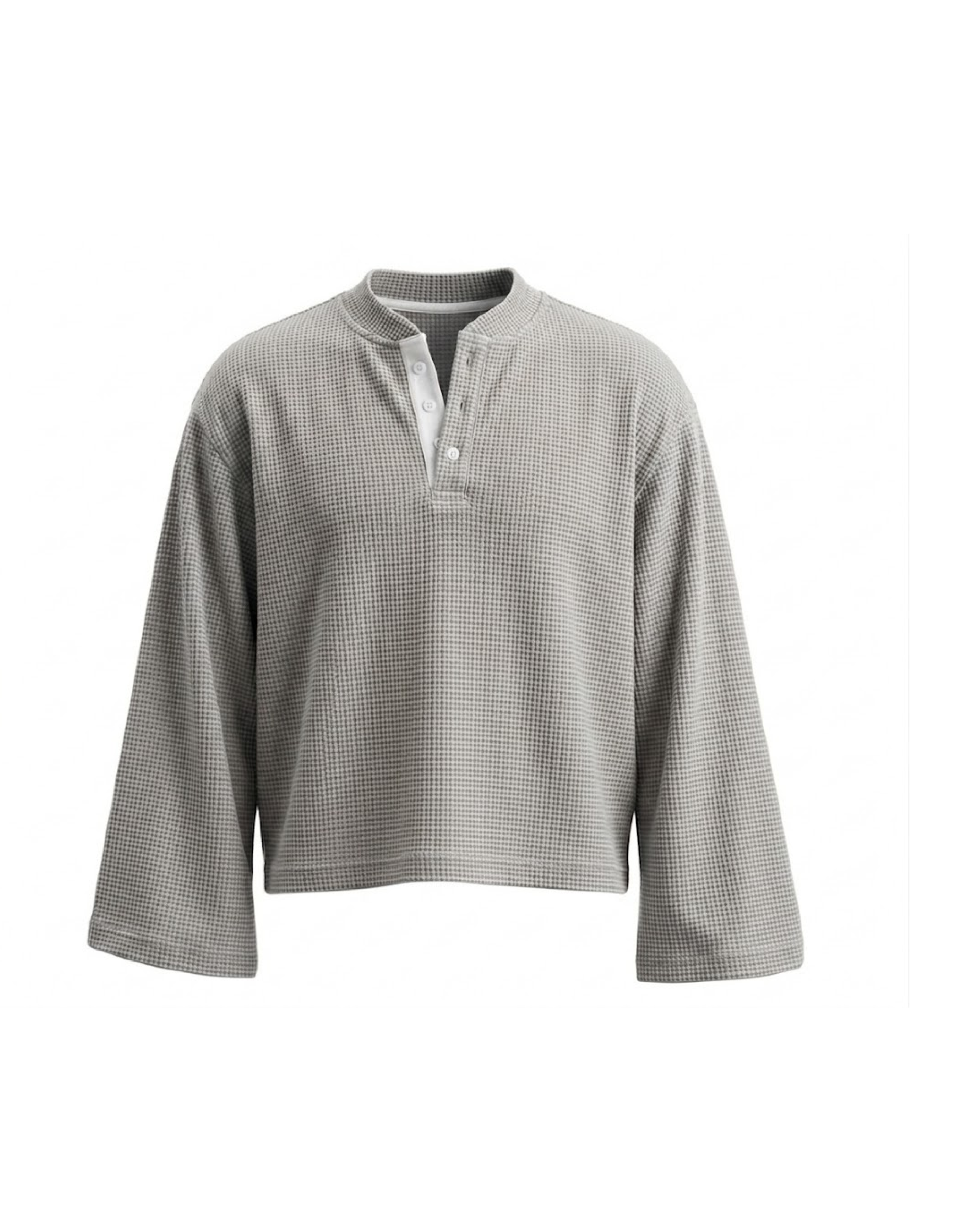 Waffle Henley Long Sleeves Grey/White Doted