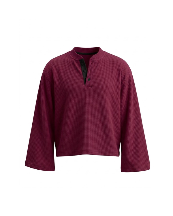 Waffle Henley Long Sleeves Burgundy