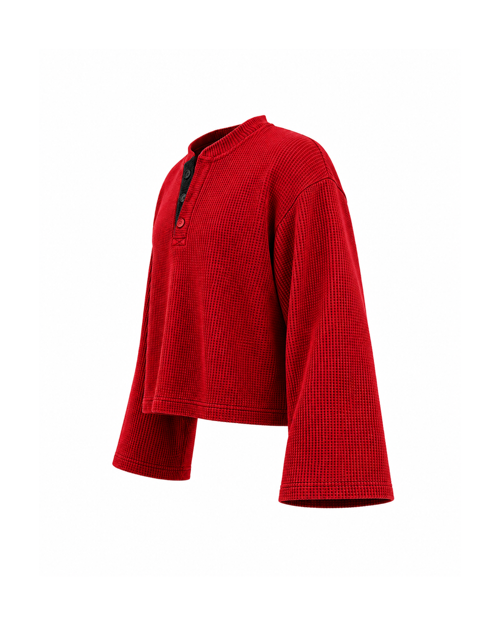 Waffle Henley Long Sleeves Red