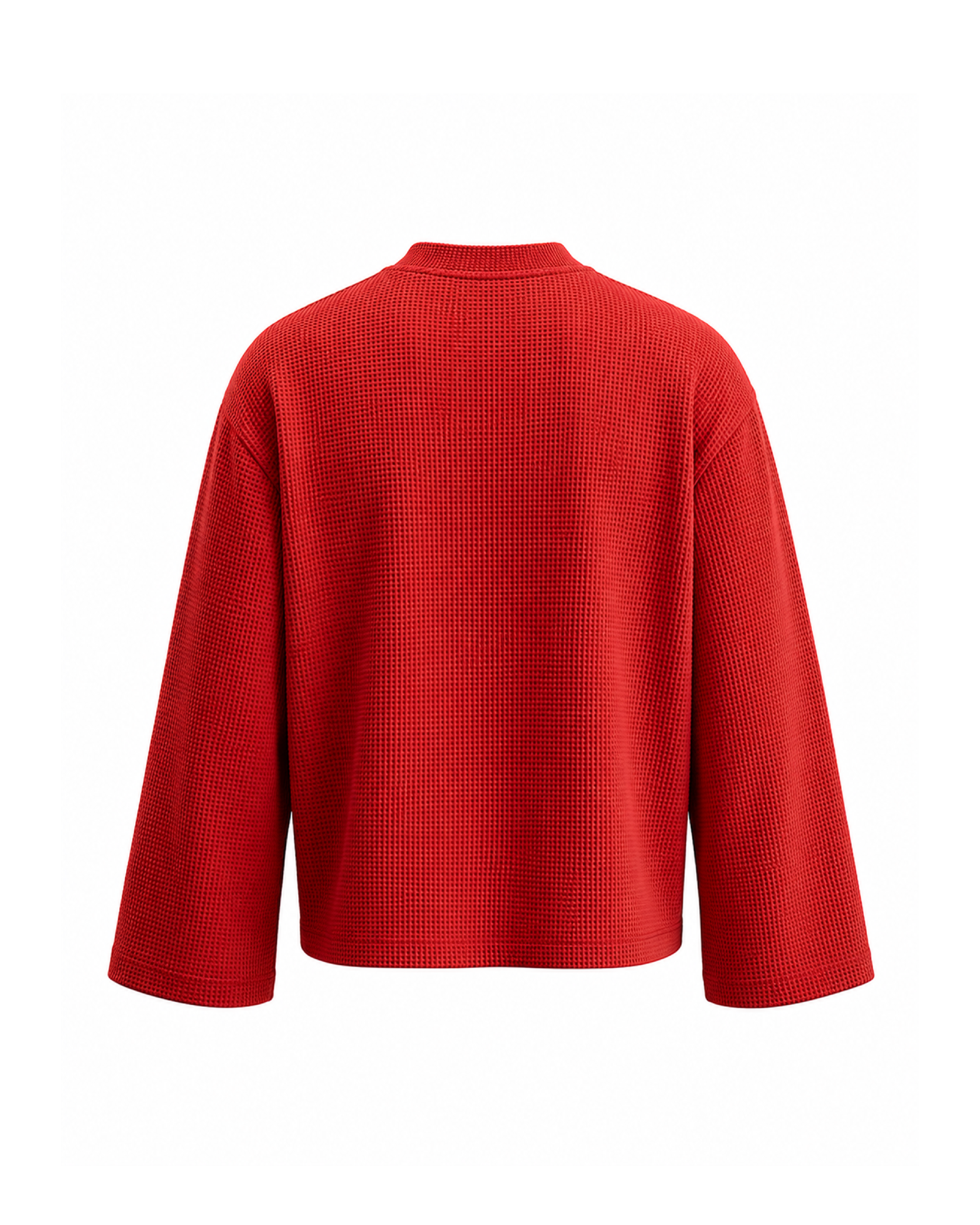 Waffle Henley Long Sleeves Red