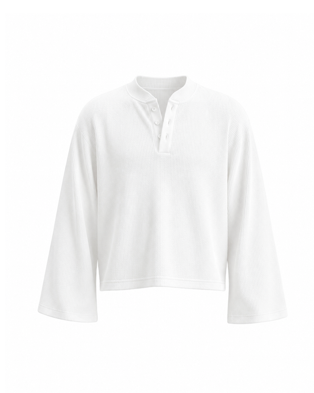 Waffle Henley Long Sleeves White