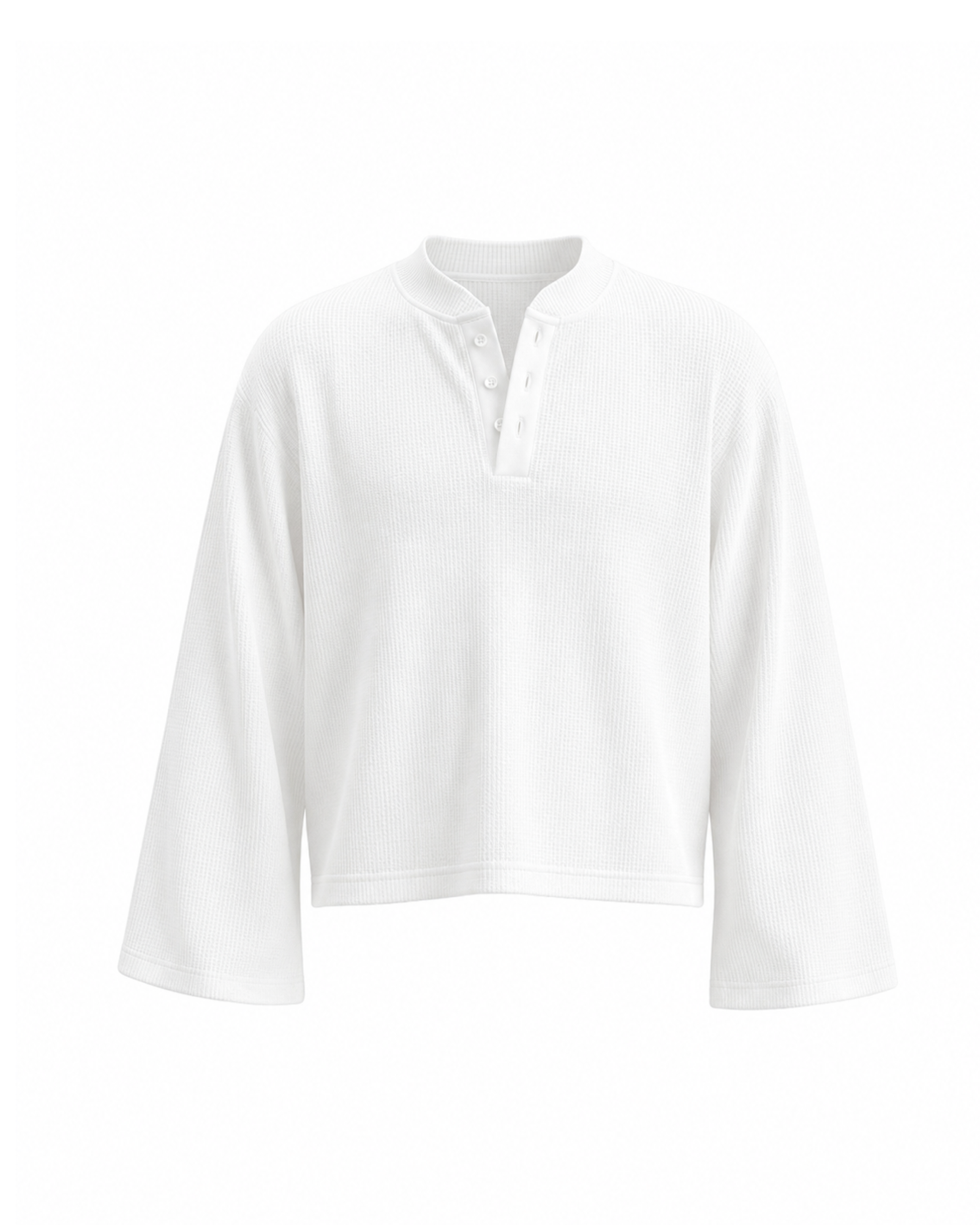 Waffle Henley Long Sleeves White
