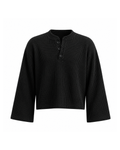 Waffle Wide Sleeve Henley Black