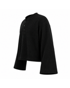 Waffle Wide Sleeve Henley Black